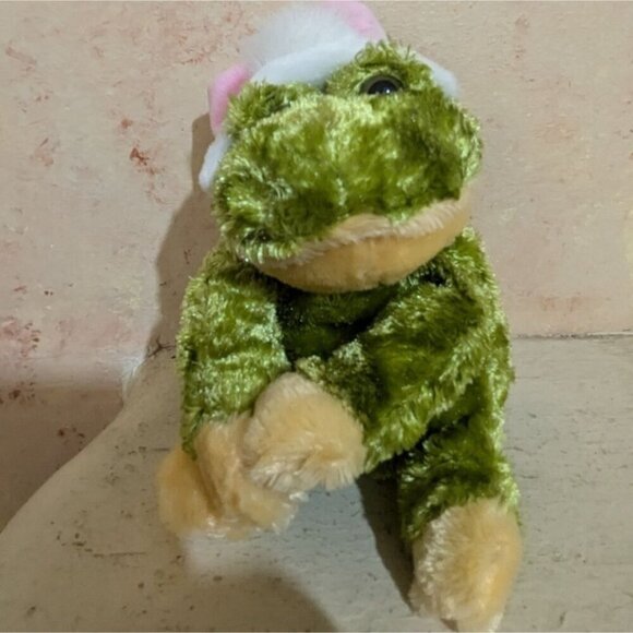 Dan Dee Frog Plush Toy With Bunny Ears 7: green pink  stuffed animal - Picture 3 of 10